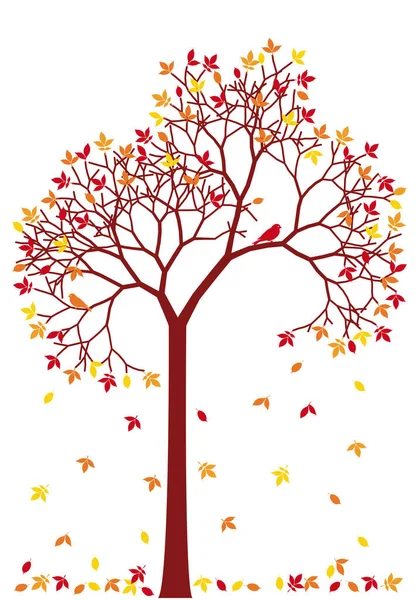 Herfst Boom Met Kleurrijke Vallende Bladeren Achtergrond Illustratie — Stockfoto