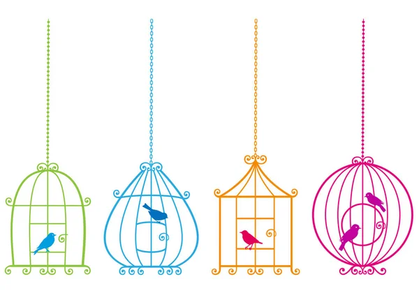 Ornamental Birdcages Birds Illustration — Stock Photo, Image