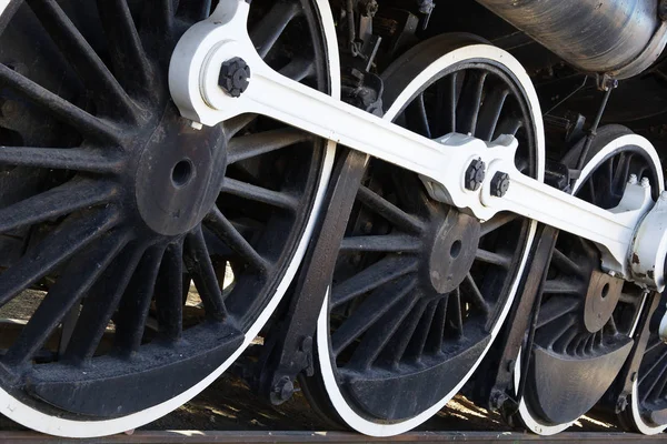 White Walled Old Black Train Wheels Diminishing Right — Stock Photo, Image