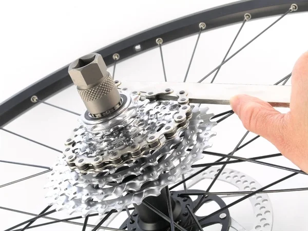 Series Sport Rear Bicycle Cog Cassette Isolated White Background Close — Stockfoto