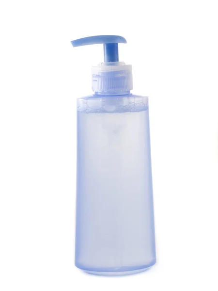 Bottiglie Cosmetiche Blu Senza Etichette Isolate Sfondo Bianco — Foto Stock