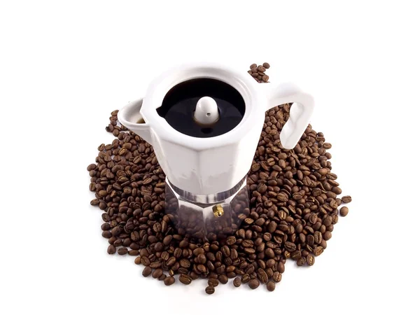 Traditionelle Vakuum Kaffeemaschine Kleiner Mann Isoliert Auf Weiß — Stockfoto