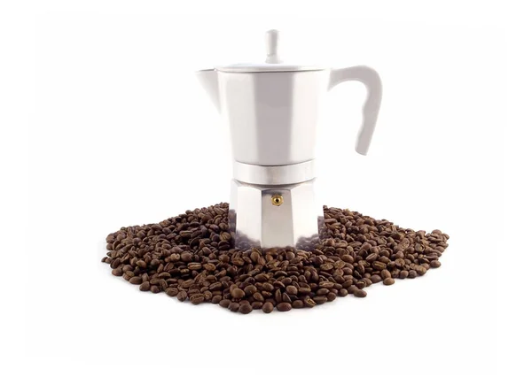 Geleneksel Vakumlu Kahve Makinesi Küçük Adam Beyazın Üzerinde Izole Edilmiş — Stok fotoğraf