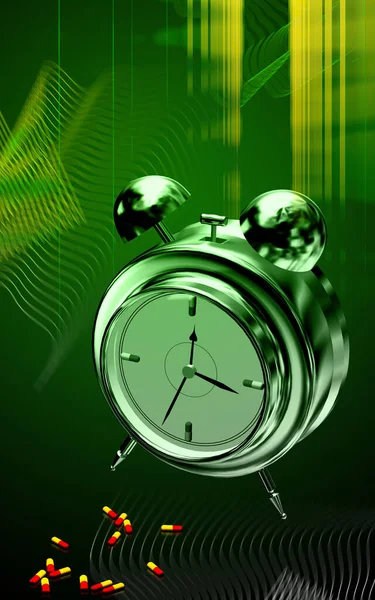 Ilustración Digital Cápsula Con Reloj Alarma Fondo Color — Foto de Stock