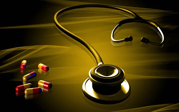 Digitale Darstellung Von Stethoskop Und Kapsel Farbigen Hintergrund — Stockfoto