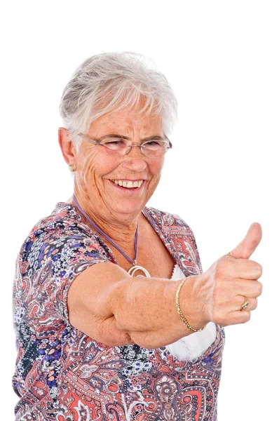 Mujer Mayor Feliz Con Antecedentes Blancos —  Fotos de Stock