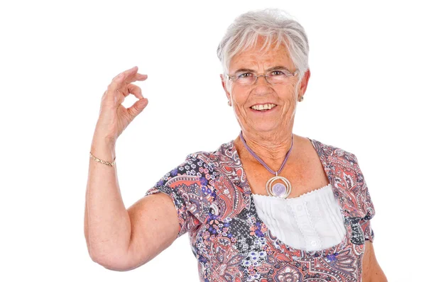 Gelukkig Senior Oud Vrouw Witte Achtergrond — Stockfoto