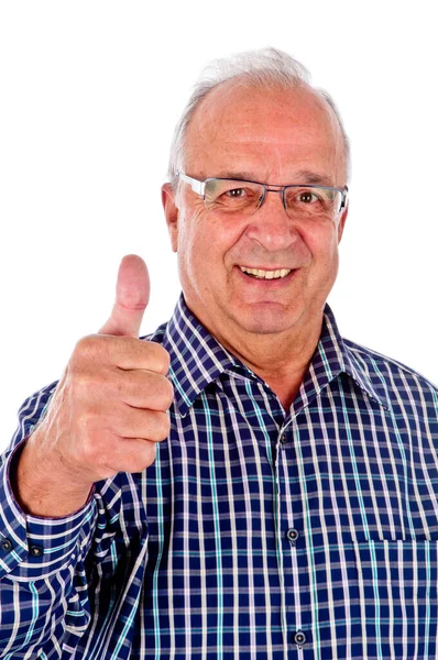 Senior Man Showing Thumb Gesture Isolated White Background — Stock Photo, Image