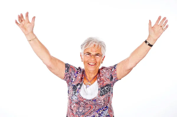 Szczęśliwy Starszy Stary Kobieta Białym Tle — Zdjęcie stockowe