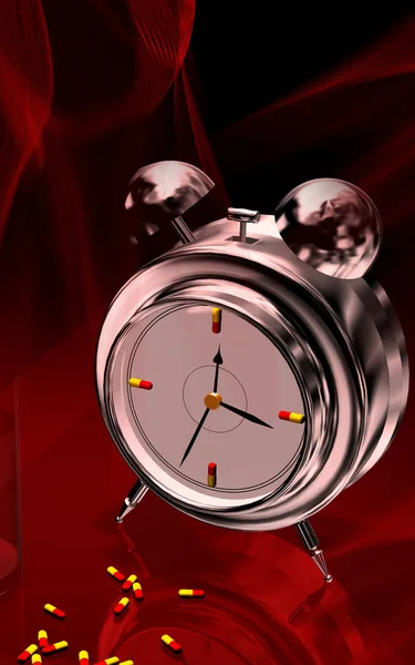 Ilustración Digital Cápsula Con Reloj Alarma Fondo Color — Foto de Stock