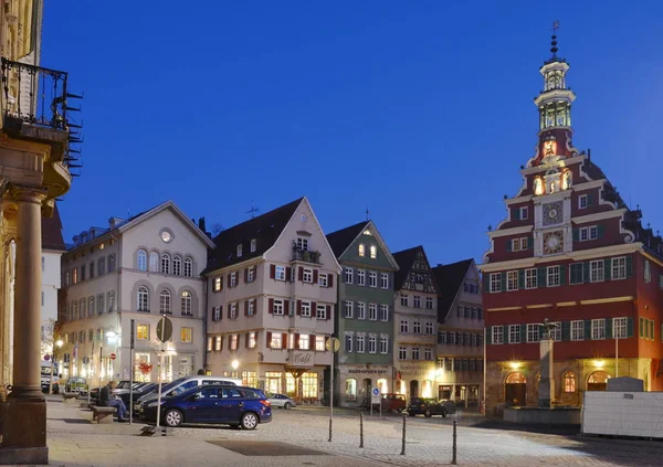 Rynek Esslingen Niebieskiej Godzinie — Zdjęcie stockowe