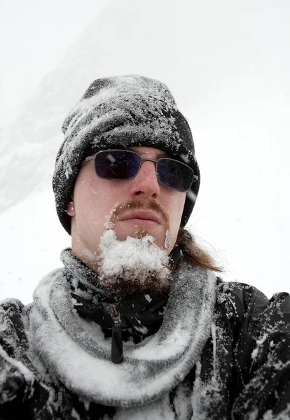 Retrato Hombre Con Barba Congelada Invierno —  Fotos de Stock