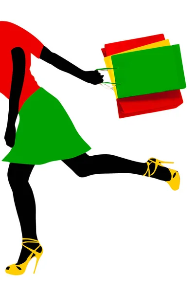 Abstract Illustration Running Shopping Girl — Stockfoto
