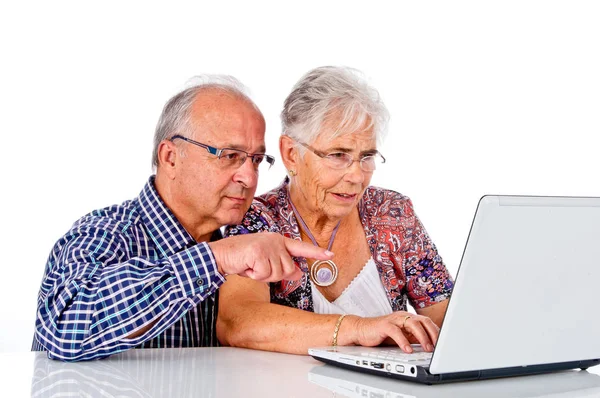 Senior Man Woman Using Computer Laptop — Stock Photo, Image