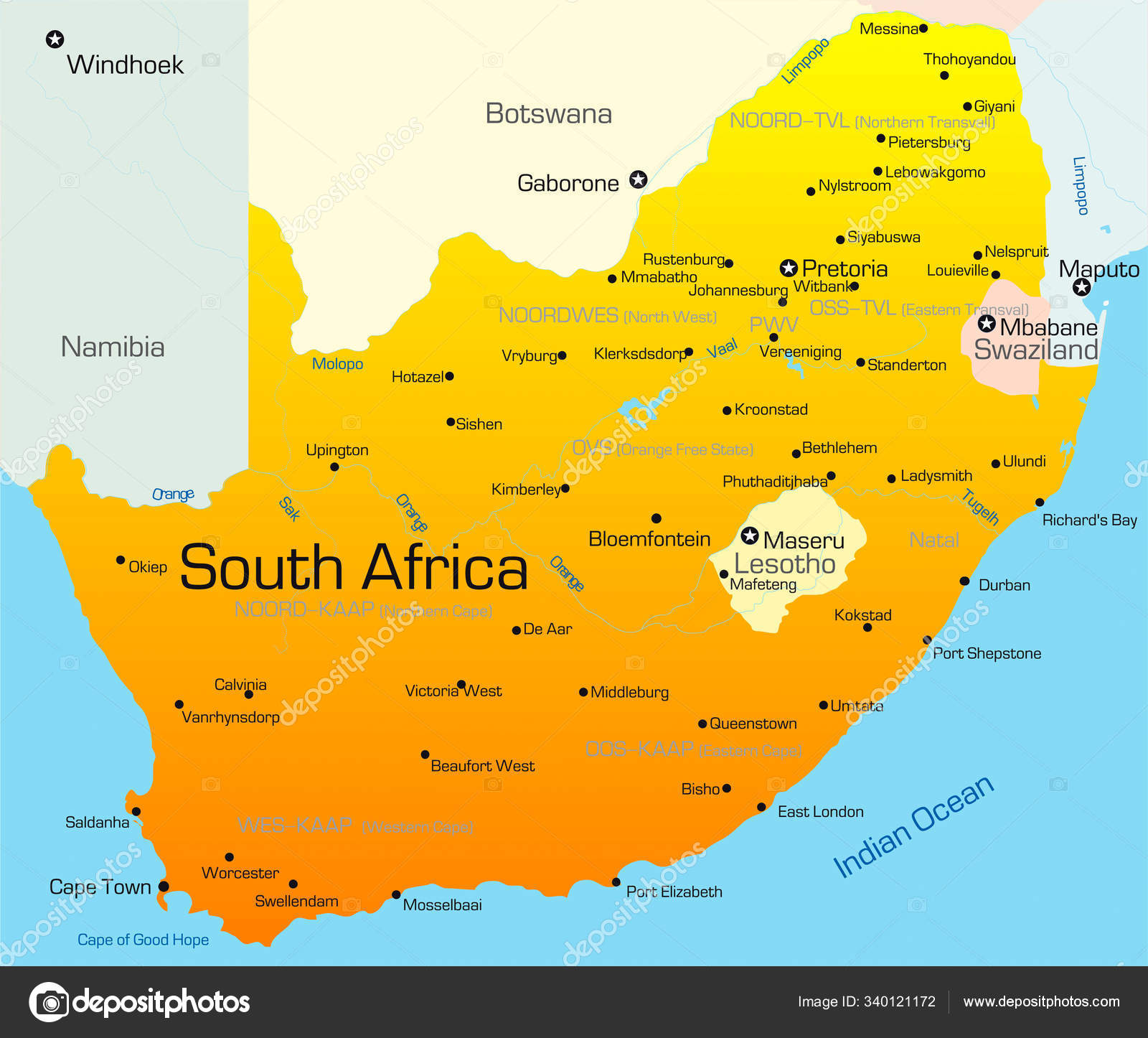 Mapa Abstracto Del Color Del Vector Del País Sudáfrica — Foto de stock  #340121172 © PantherMediaSeller, image size:1600x1446