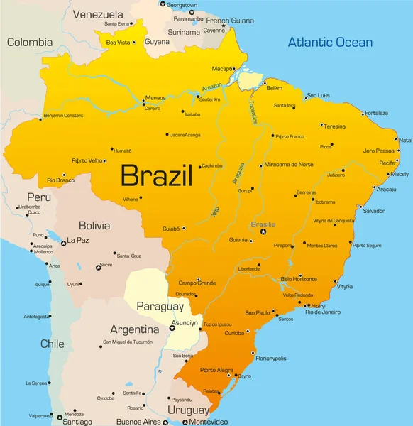 Mapa Color Vector Abstracto Del País Brasil —  Fotos de Stock