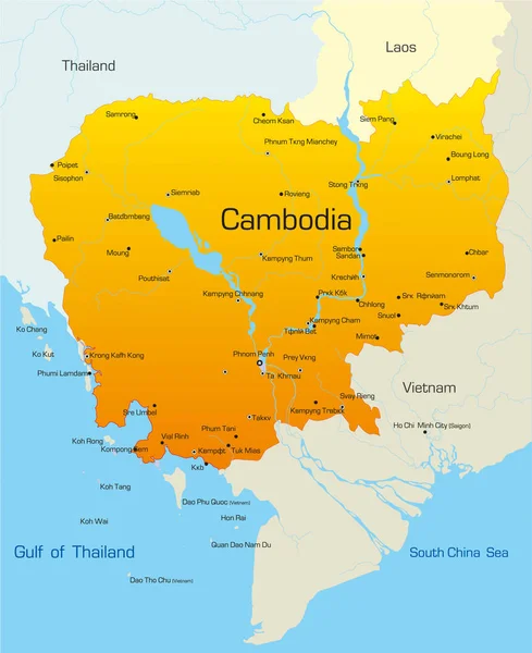 Mapa Wektorowa Kraju Kambodża — Zdjęcie stockowe
