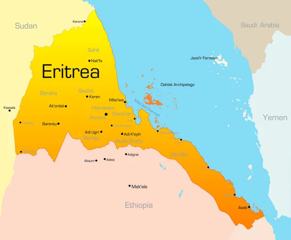 Eritre Ülkesinin Soyut Vektör Renk Haritası — Stok fotoğraf