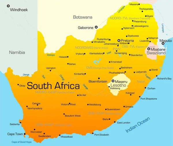 Mappa Dettagliata Del Colore Vettoriale Del Sudafrica — Foto Stock