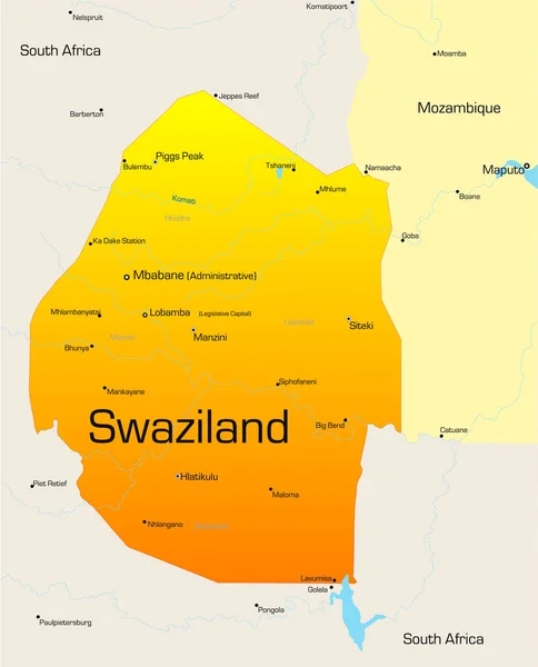 Svaziland Ülkesinin Soyut Vektör Renk Haritası — Stok fotoğraf