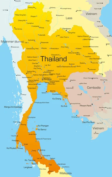 Vektorkarta Över Thailand Land — Stockfoto