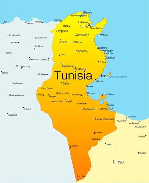 Mappa Dettagliata Del Colore Vettoriale Del Paese Tunisia — Foto Stock