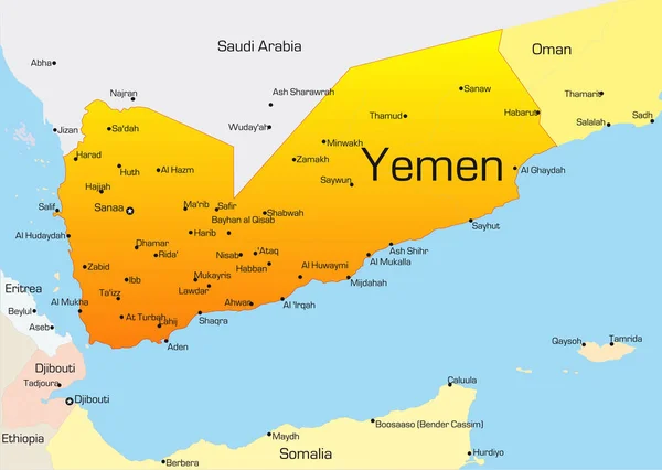 Mappa Dettagliata Del Colore Vettoriale Del Paese Yemen — Foto Stock