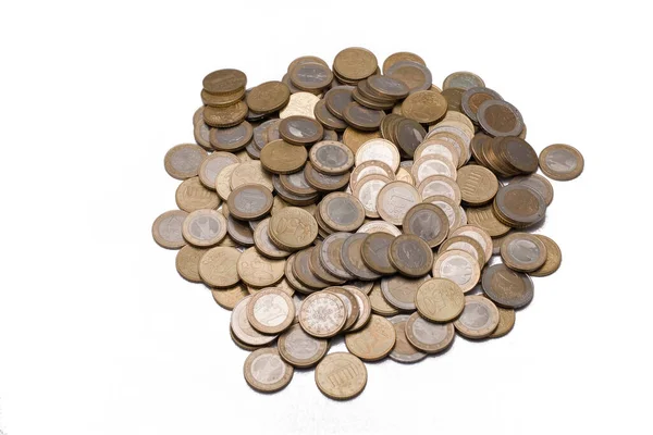 Molte Monete Euro Sfondo Bianco — Foto Stock
