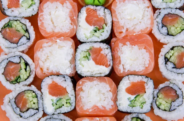 Zbliżenie Japońskie Sushi Widok Góry — Zdjęcie stockowe