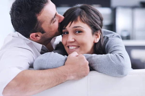 Happy Young Couple Relax Modern Home Living Room Indoor — Stock Photo, Image