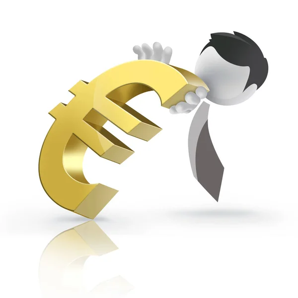 Man Pushing Euro Currency Sign Isolated White — Stock Photo, Image