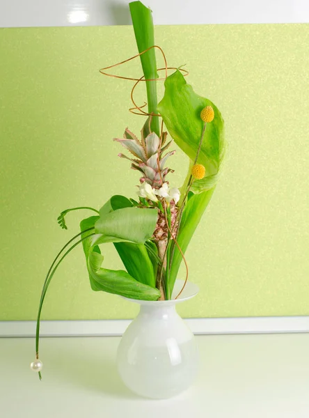 Ananas Dans Décoration Arbre Domestique Sur Vert — Photo