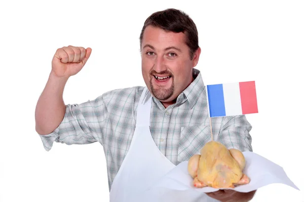 Man White Apron Celebrating French Poultry — Stock Photo, Image