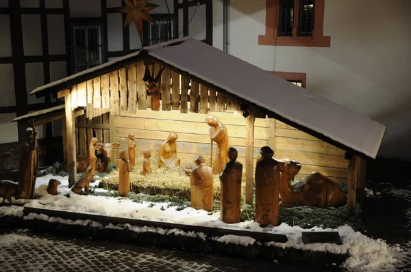 Χριστουγεννιάτικη Κούνια Στο Michelstadt — Φωτογραφία Αρχείου