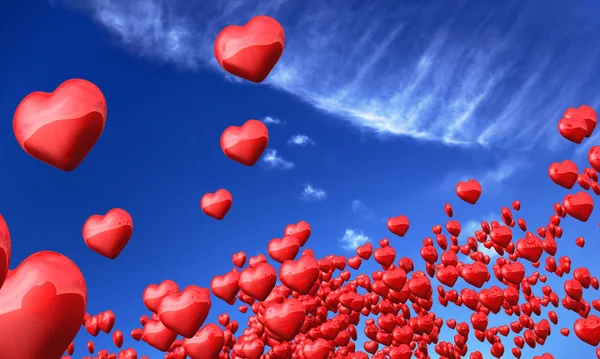 Voar Corações Vermelhos Contra Céu Azul — Fotografia de Stock