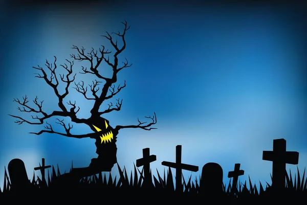 Halloween Noche Ilustraciones Formato Vectorial Árbol Del Mal Cementerio —  Fotos de Stock