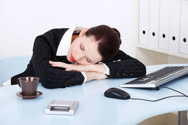 Belleza Mujer Negocios Caucásica Durmiendo Escritorio Oficina — Foto de Stock