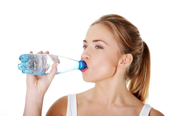 Женщина Подросток Пьет Минеральную Воду Бутылки Лицензионные Стоковые Изображения