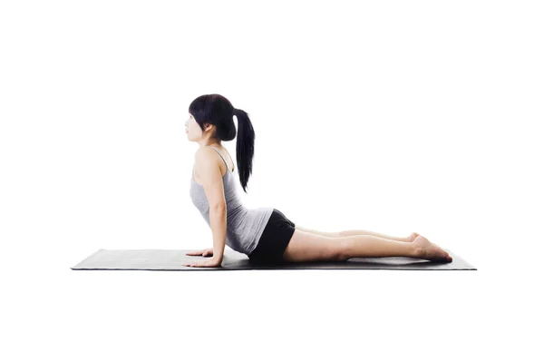 Chinese Woman Yoga Mat Doing Upward Facing Dog Pose — Stock Photo, Image