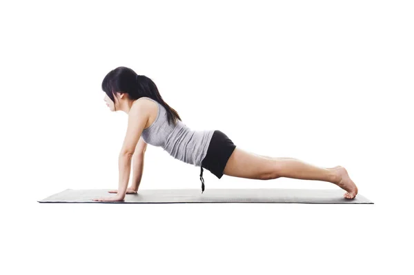 Chinese Woman Yoga Mat Doing Plank Pose — Stock Photo, Image