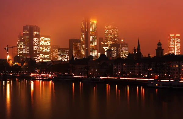 Skyline Frankfurt Main Bei Nacht — Stockfoto