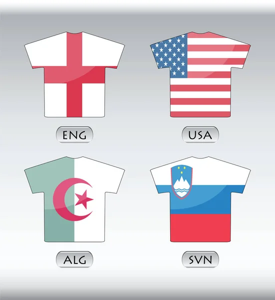 Χώρες Σημαίες Εικονίδια Μορφή Φανέλα Για Διεθνείς Ποδοσφαιρικούς Αγώνες — Φωτογραφία Αρχείου