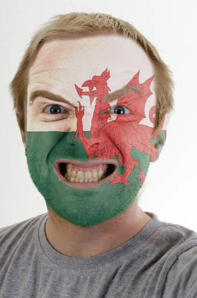 High Key Portrait Angry Man Whose Face Painted Colors Wales — Stock Photo, Image