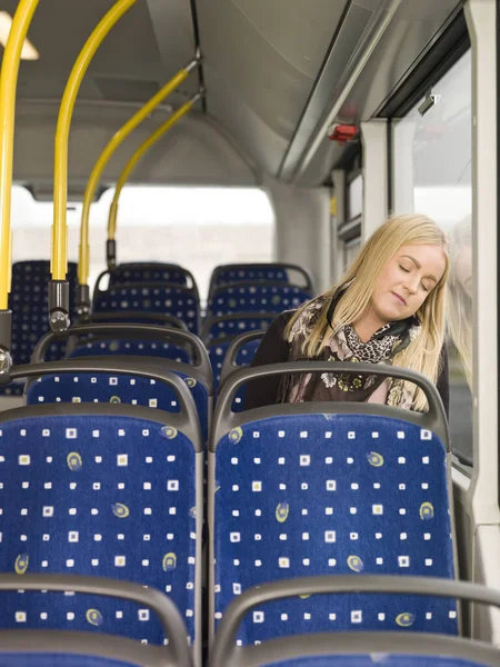 Young Woman Sleeping Bus — Stock Photo, Image
