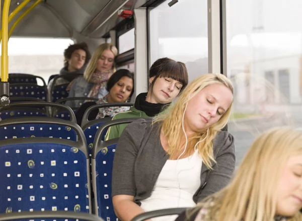 Small Group People Sleeping Bus — Stock Photo, Image