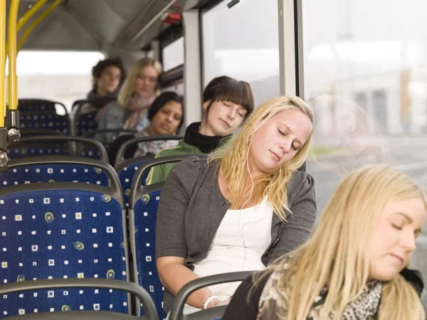 Small Group People Sleeping Bus — Stock Photo, Image