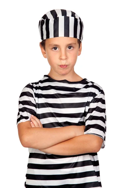 Sad Child Prisoner Costume Isolated White Background — Stock Photo, Image