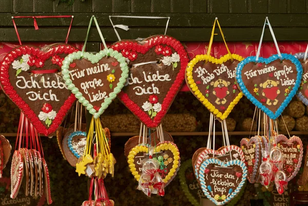 Coloridos Corazones Tradicionales Jengibre Mercado Navidad Alemania —  Fotos de Stock