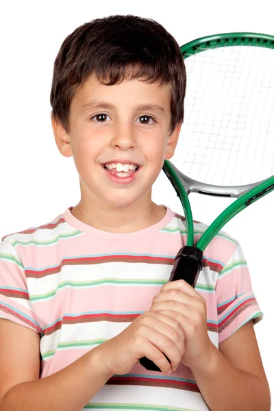 Adorable Child Tennis Racket Isolated White Stock Picture