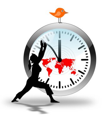 woman holding the clock - just before 12 - environmental protection clipart